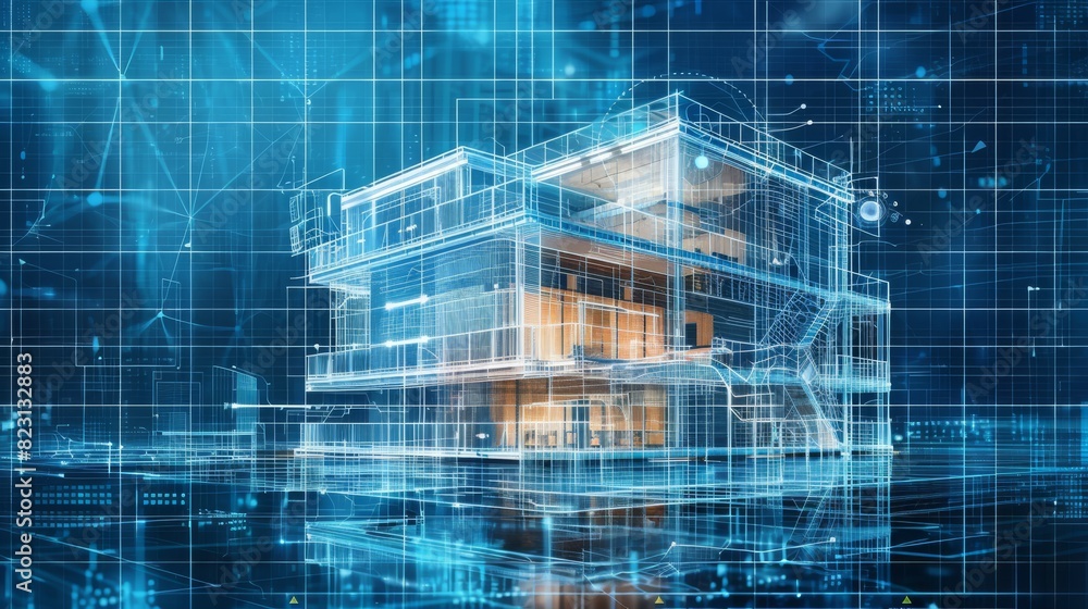 Poster conceptual design of the building. engineering of an autonomous system for the building. drafting of