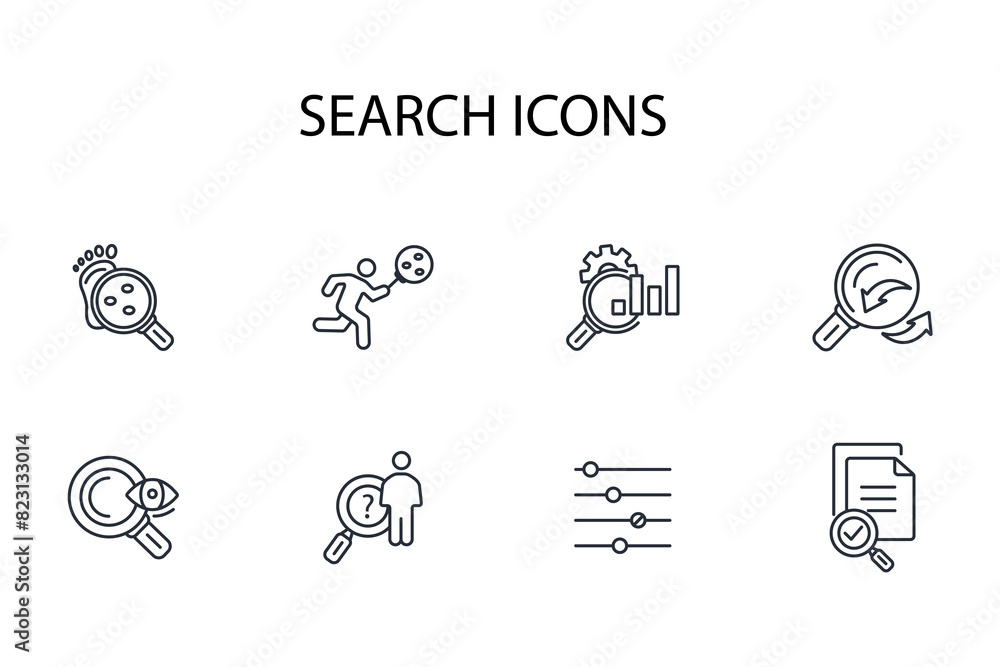 Poster search icon set.vector.editable stroke.linear style sign for use web design,logo.symbol illustration