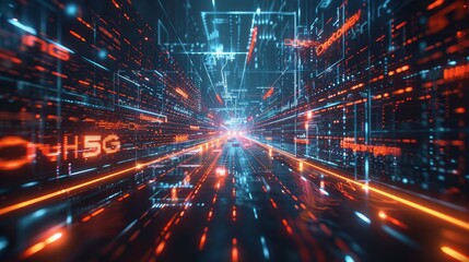 Fototapeta premium A network diagram illustrating the architecture of a 5G network, highlighting its speed and efficiency