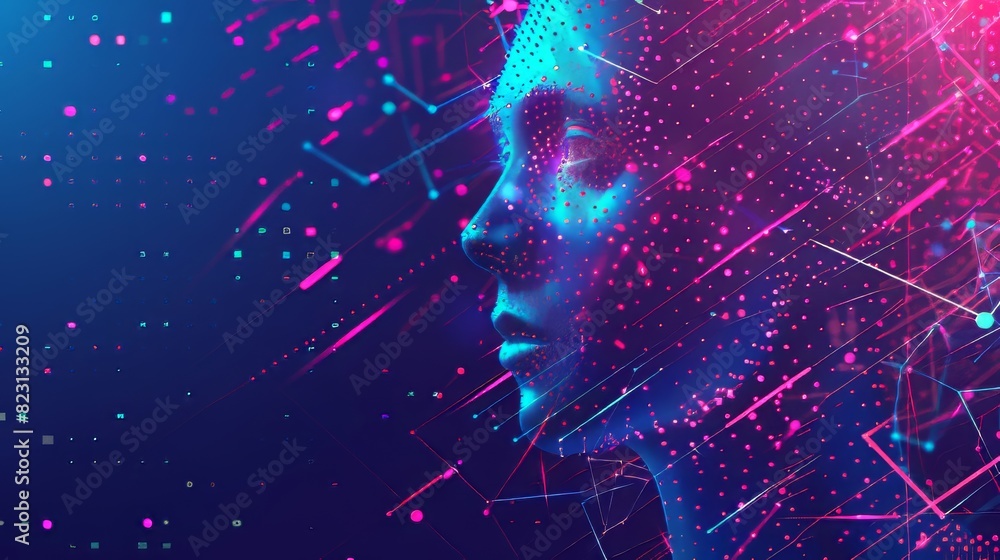 Poster a digital brain is learning, processing, and analyzing big data with an anthropomorphic head. this i