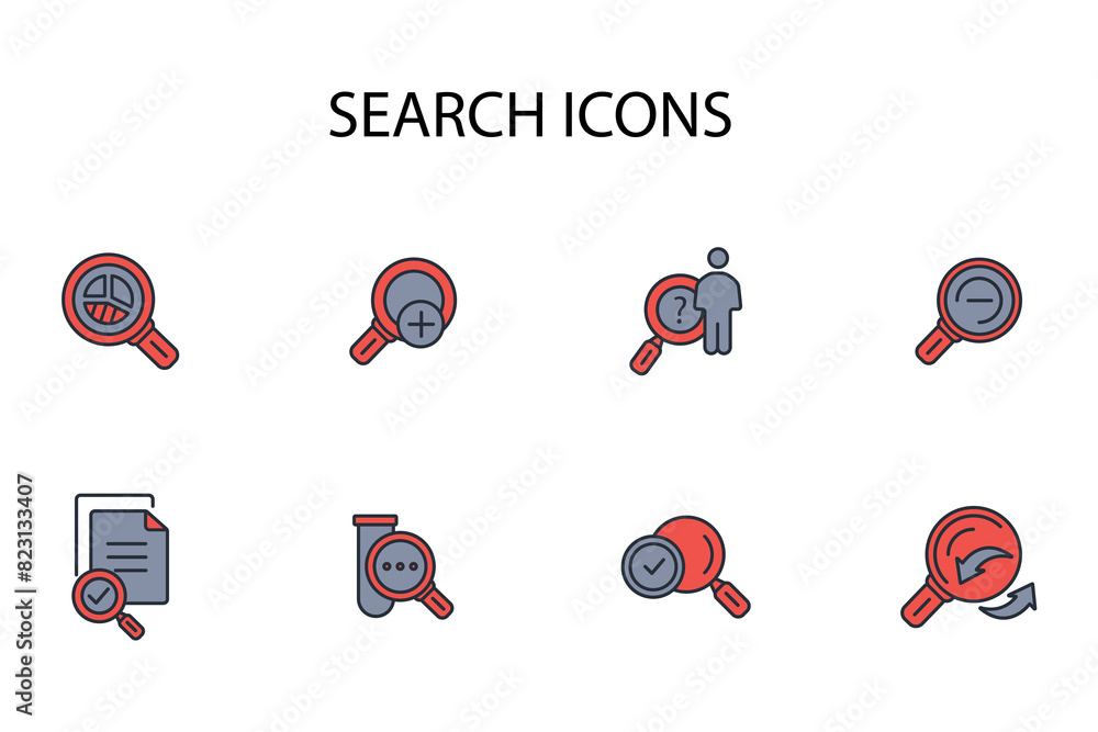 Poster search icon set.vector.editable stroke.linear style sign for use web design,logo.symbol illustration