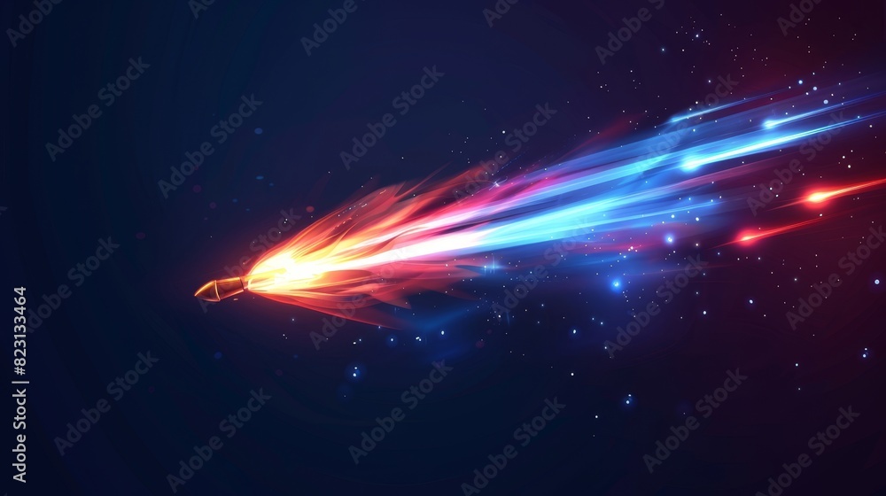 Aufkleber a rocket or comet fire trail and flame modern effect. a jet engine speed vfx 3d game interface desig