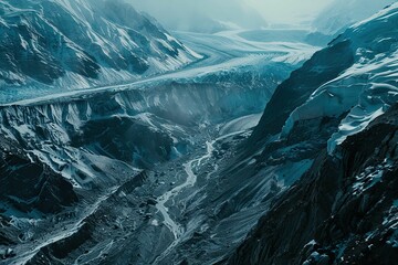 Aerial view of a glacial valley