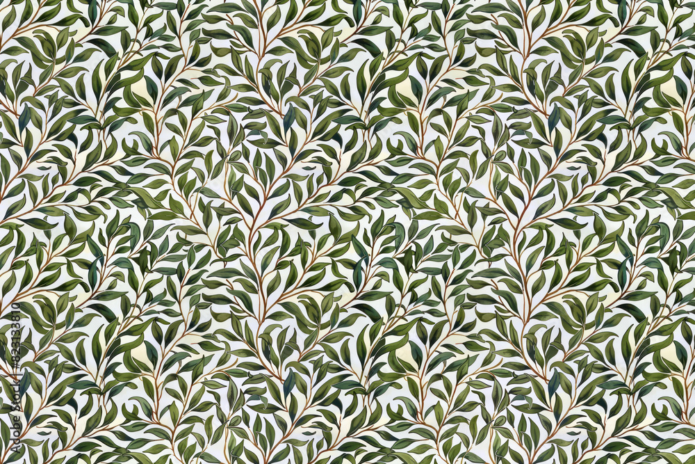 Poster willow leaves pattern tapestry. arts and crafts. vintage botanical wallpaper pattern. background ima