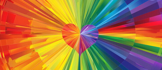 Expansive backdrop in Pride colors with a central heart in vibrant rainbow shades.