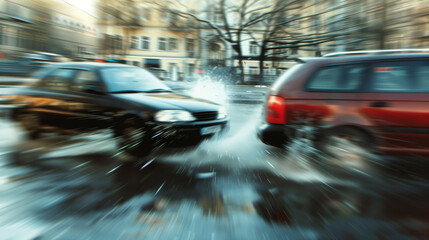 Fototapeta premium Motion blur of car collision on city street