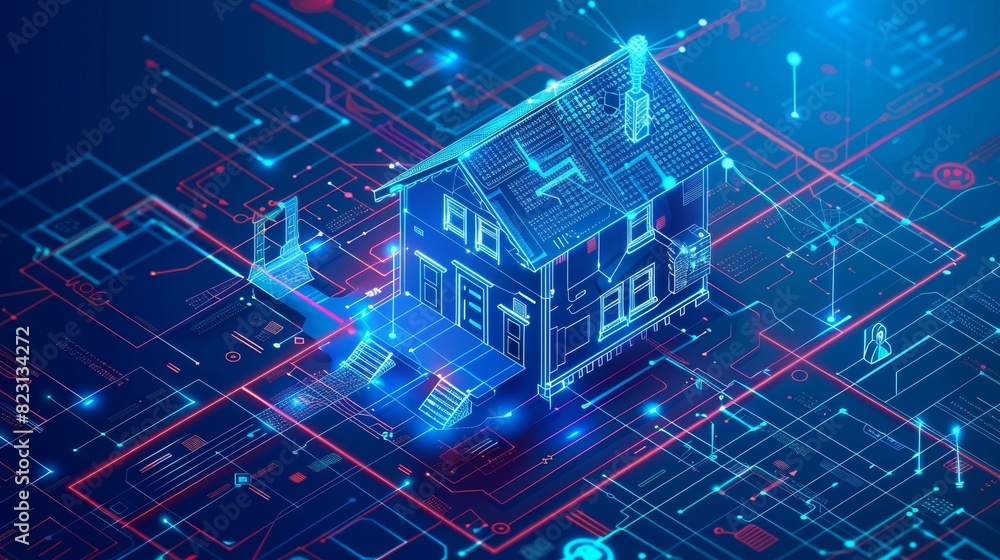 Poster digital control system of smart house. iot and cloud computing technology. concept banner of smart h