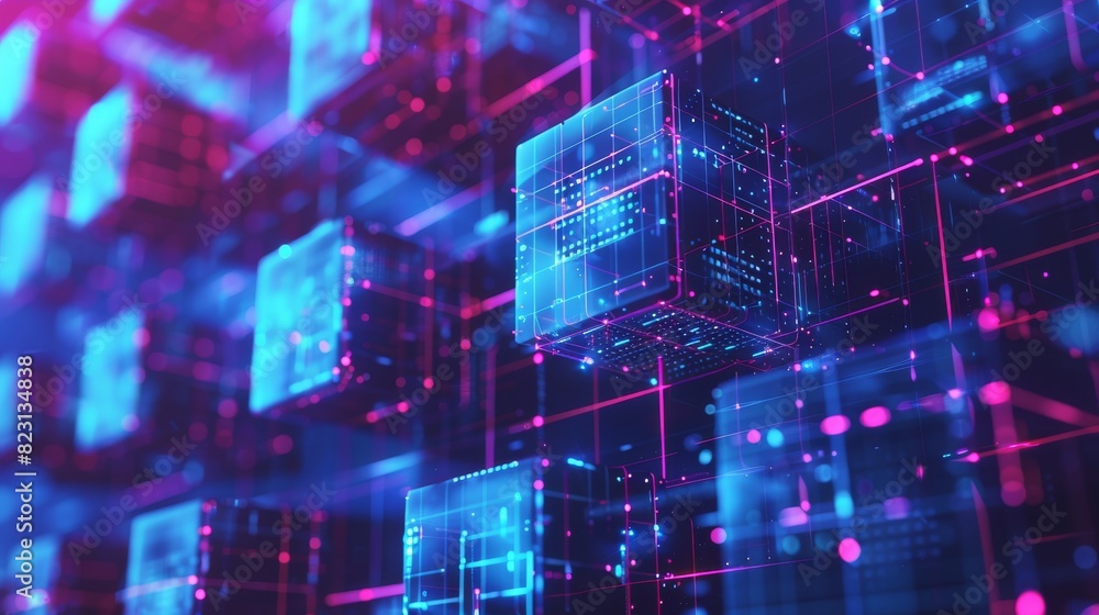 Poster blockchain technology abstract background. cryptocurrency mining, exchange, and peer-to-peer arbitra