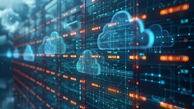 Cloud storage portrayed as clouds storing digital information, with a focus on data accessibility