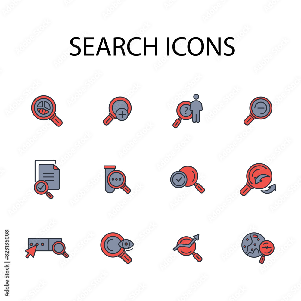 Poster search icon set.vector.editable stroke.linear style sign for use web design,logo.symbol illustration