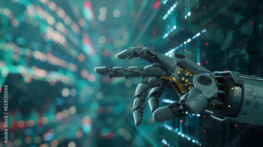 Poster using artificial intelligence, traders can analyze data on stock exchange markets, use chatbots to t