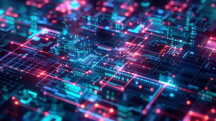 Fototapeta premium Animated background. 3D rendered isometric computer software technology. Computer, laptop, phone, tech icons of mobile applications, desktop computer development software. IT background.