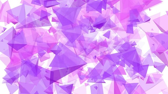 3D animated triangle shapes pyramid polygon vector floating flying to screen visual effect on white background intro titles motion gfx pink