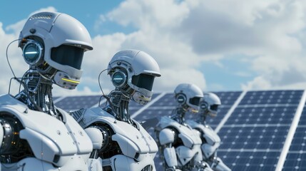 Fototapeta premium Advanced Robots Monitoring Solar Energy Panels