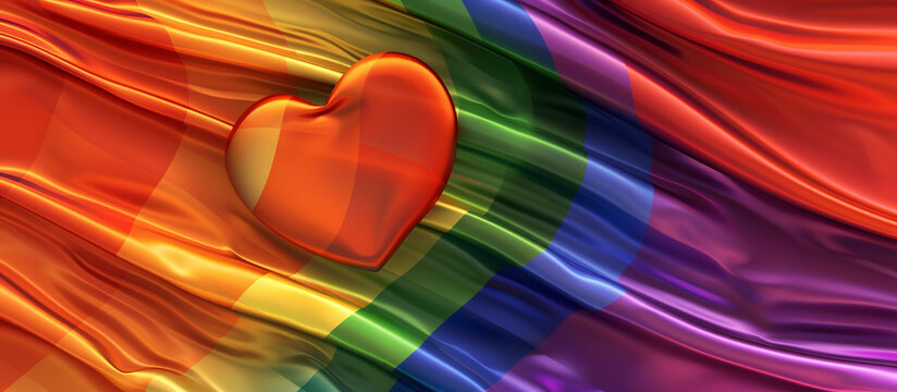 Wide Pride flag gradient with a heart in rainbow colors, designed for personalized text.