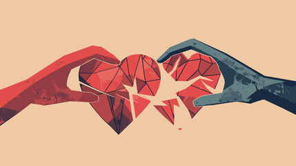 Male and female hands connecting patched broken heart, representing the power of reconciliation and love in mending relationships