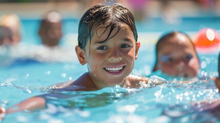 children receiving water safety education from lifeguards or instructors