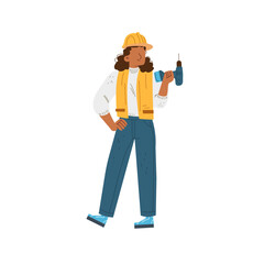 Female Engineer Holding A Drill Illustration
