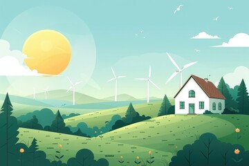 Fototapeta premium Houses and wind power, plain grasslands