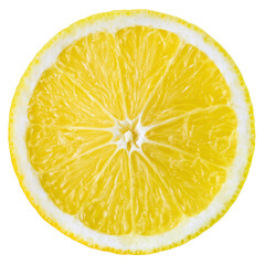 Lemon fruit slice isolated png. Lemon slice top view on transparent background. PNG format. Lemon slice no background. Full depth of field.
