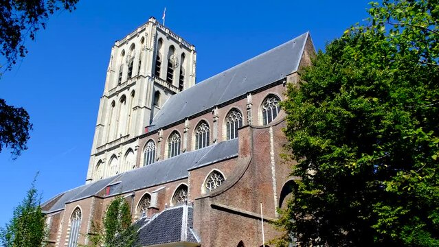 Low angle view of the St. Catharijnekerk, St Catherine Church in the fortified city of Brielle, Netherlands.