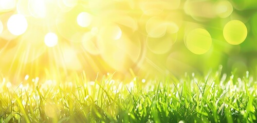 Obraz premium Sunny Bokeh Over Fresh Green Grass Field