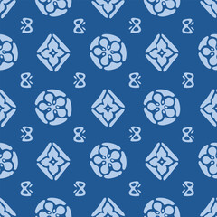 Japanese Flower Diamond Tile Vector Seamless Pattern