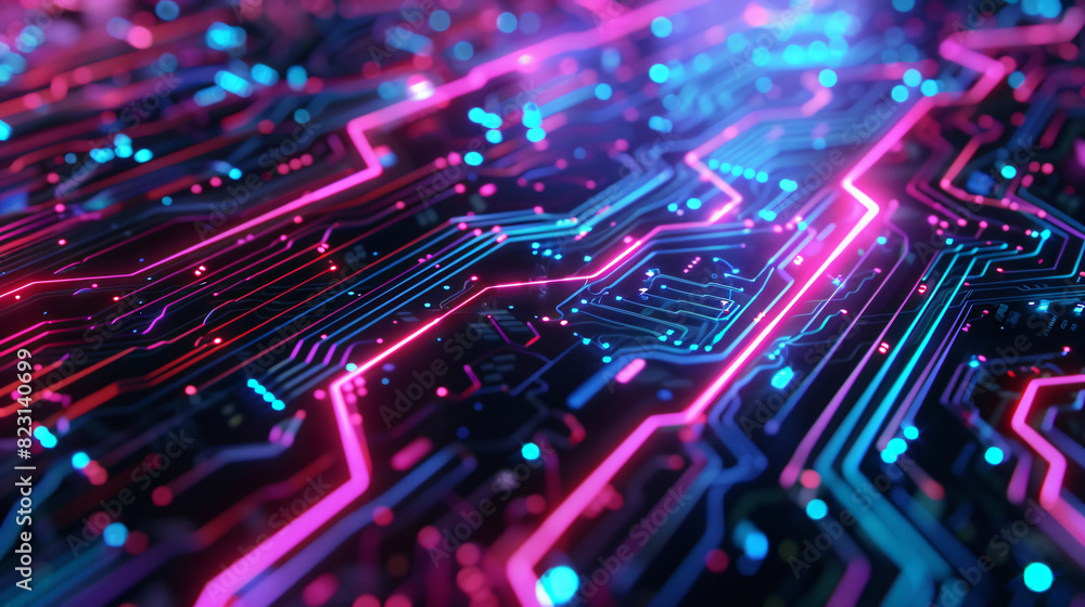 Poster abstract circuit board with neon lights background for technology and design themes, featuring an ab