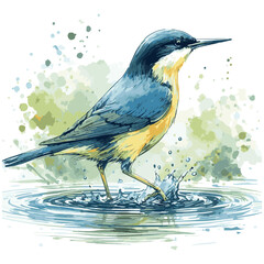 Very Beautiful highly detailed Bird watercolor vector illustration isolated on white background