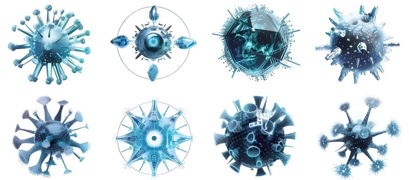 Set of images of the new Cybos computer virus. Future technology innovations. white background