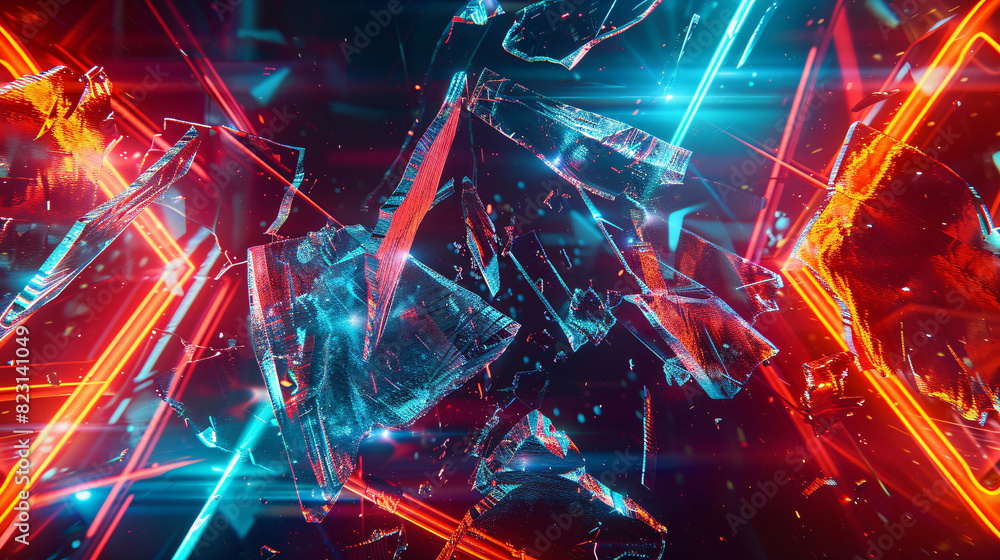 Poster abstract geometric shapes with neon lights background for technology and design themes, featuring ab