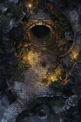 Fototapeta premium DnD Battlemap Gloomhaven cave entrance - Mysterious underground setting, dimly lit.