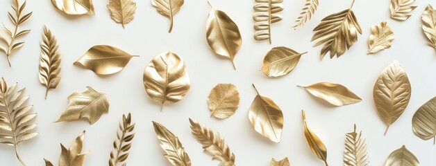 Obraz premium Elegance of Golden Leaves on Pristine White