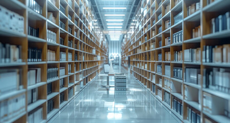 Fototapeta premium Document archive close-up, archive room, realistic style, bright, technology, modern office. Generative AI.