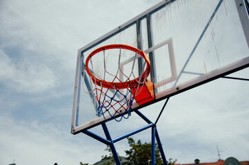 basketball hoop against the background of a cloudy sky