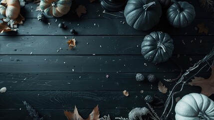 Elegant Autumn Display with Pumpkins on Dark Wood