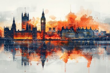 Fototapeta premium London's Big Ben and Bridge, Illustration