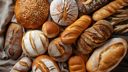 Assortment of baked bread, generative Ai