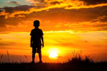 Black Silhouette of a Boy in Sunset