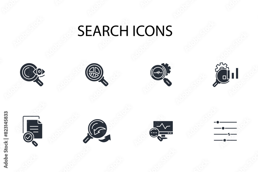 Poster search icon set.vector.editable stroke.linear style sign for use web design,logo.symbol illustration