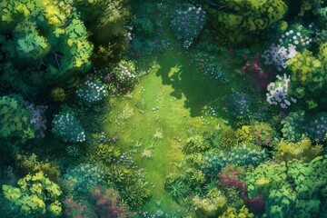 Fototapeta na wymiar DnD Battlemap Fairy Glade Battlemap: a mystical forest clearing.