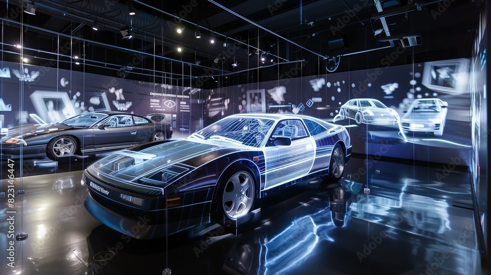 Aufkleber a holographic car display projects dynamic environments, simulating various driving experiences for 