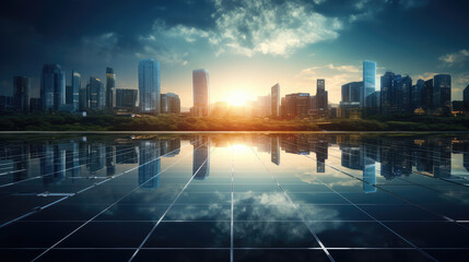 Obraz premium Sunset Horizon Over Urban Glass Reflection