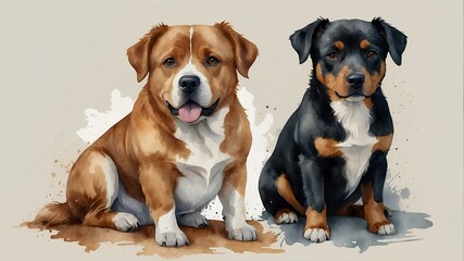 Two Adorable Dogs with Splash Art Background