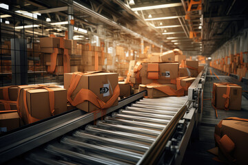 Fototapeta premium Efficiency in Motion: Automated Warehouse Conveyor System
