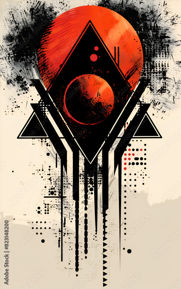 Aufkleber a black and red triangle with a red ball in the middle. the triangle is surrounded by a black and wh