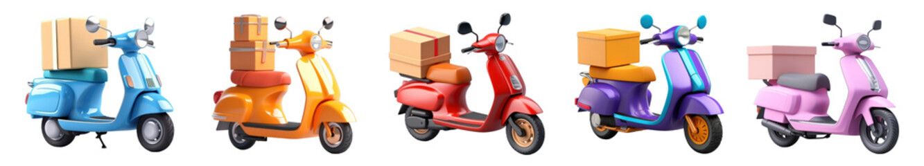 Obraz premium Delivery motorcycle png element set on transparent background