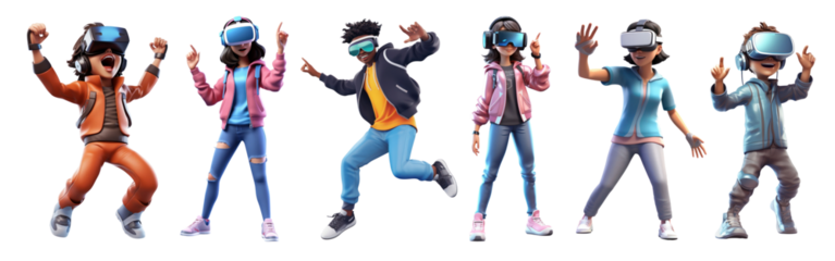 People wearing VR goggle png element set on transparent background