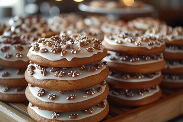 Lebkuchen - Traditional gingerbread cookies with icing and almond decoration. 