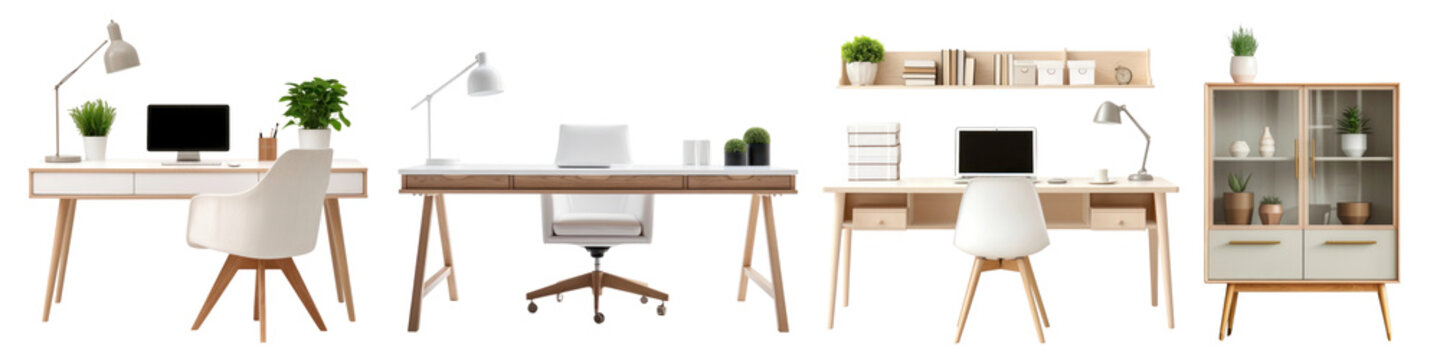 Office furniture png element set on transparent background